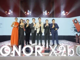 Miss Philippines Pauline Amelinckx with HONOR Philippines Brand Marketing Manager Joepy Libo-on, PR Manager Pao Oga, GTM Manager Steven Yan, Vice President Stephen Cheng, National Sales Head Blake Garcia, and National Training Head Jaynard Lamarca